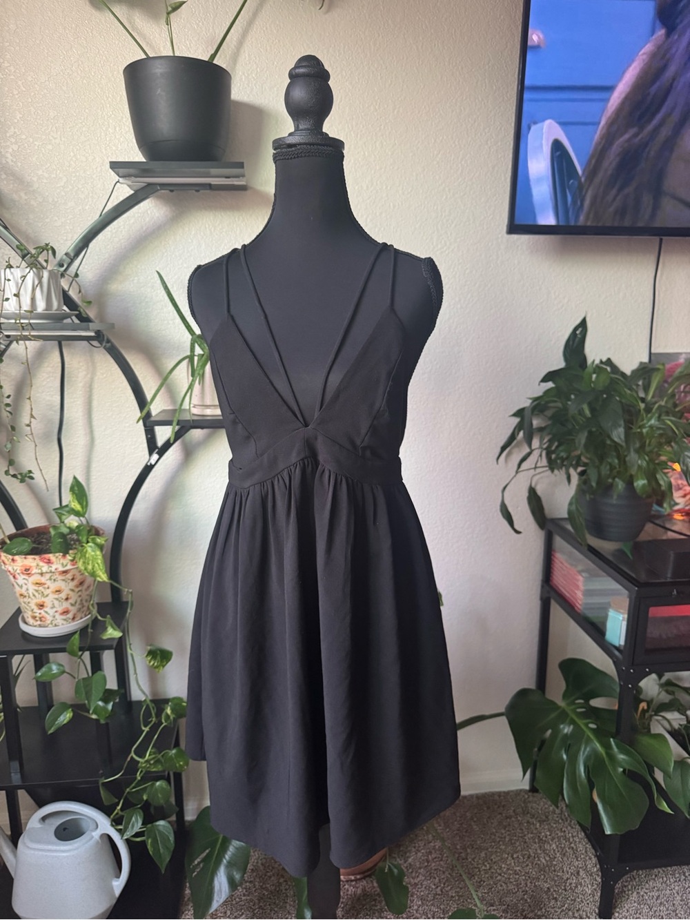 Women's Black Strappy V-Neck Mini Dress